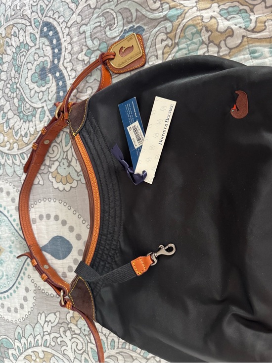 Dooney & Bourke Handbags - Dooney & Bourke Black Nylon Messenger Bag with Brown Leather Trim